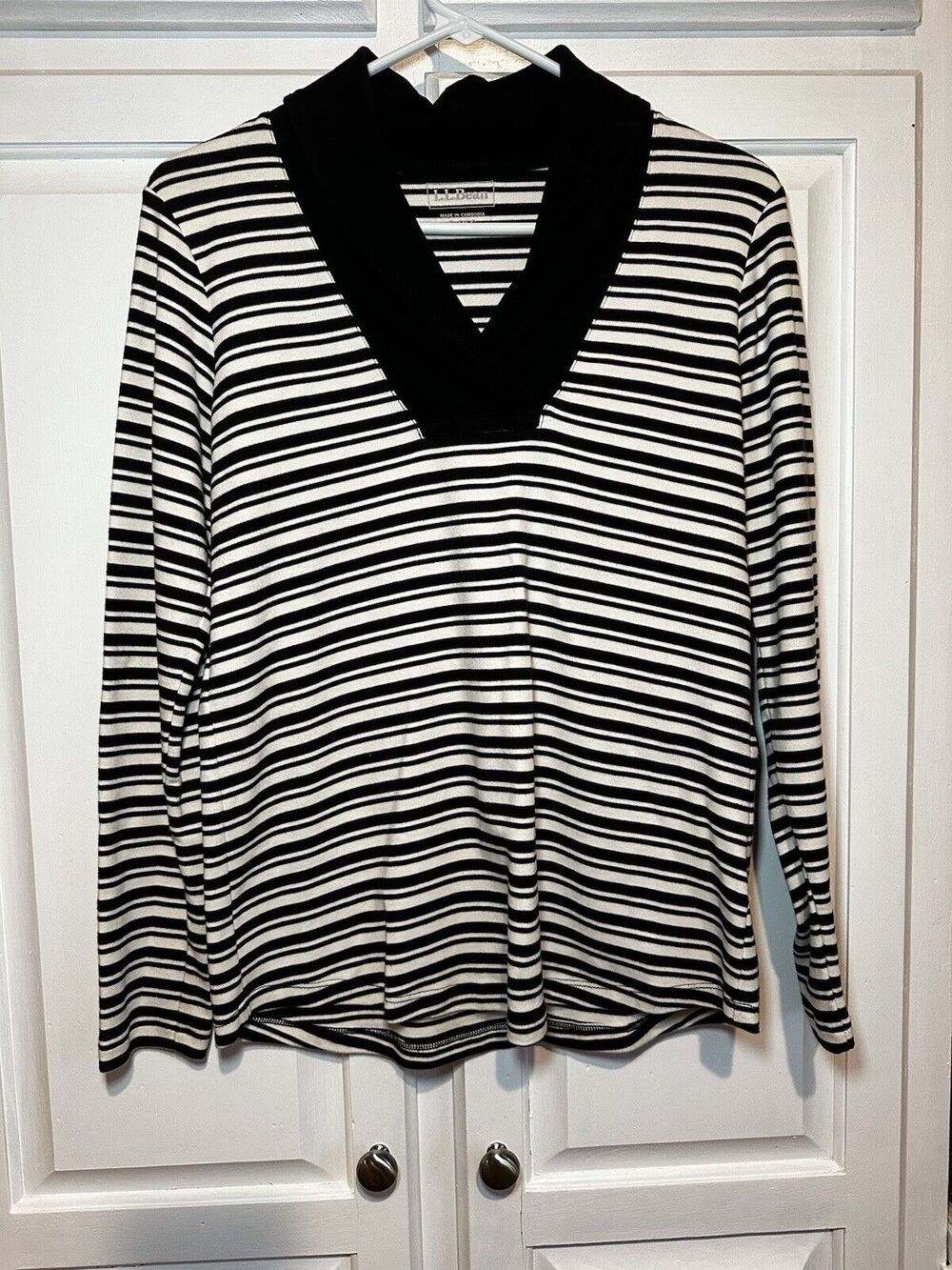 LL Bean Women’s Cowl Neck Cotton Top Striped Size Small